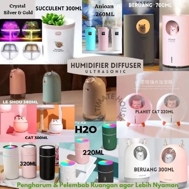 Humidifier Usb Air Diffuser Purifier Pelembab Udara Light Color H2O 220ml / 320ml /300ml