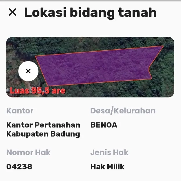 Dijual 95,5 are, Jl. Rurung Pudak Sari Pantai Sawangan Benoa Kuta Selatan