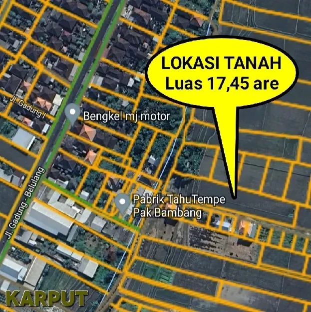 Dijual 17,45 are, Jl. Gadung Belulang Cica Kapal Abianbase Mengwi