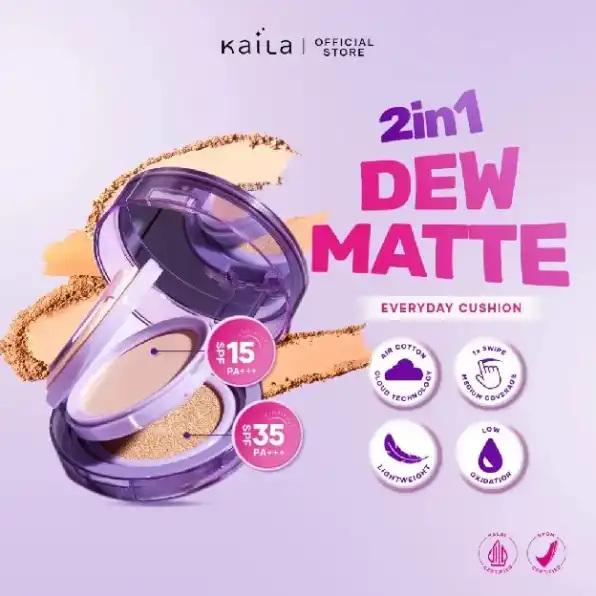 Kaila Beaute 2in1 Dew Matte Cushion - Dewy Matte Finish Double SPF 15 & 35 PA+++Niacinamde Medium Co