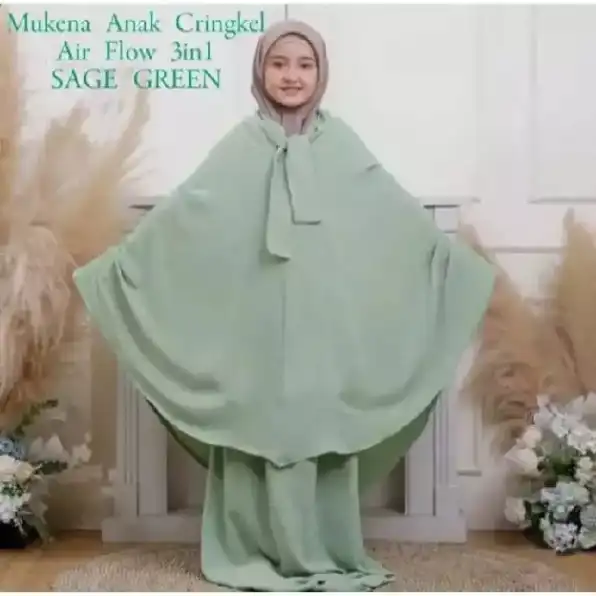 Mukena Anak 3 5 7 9 11 13 Tahun Crinkle Airflow Mukenah Polos TK SD SMP Kids Junior Tanggung