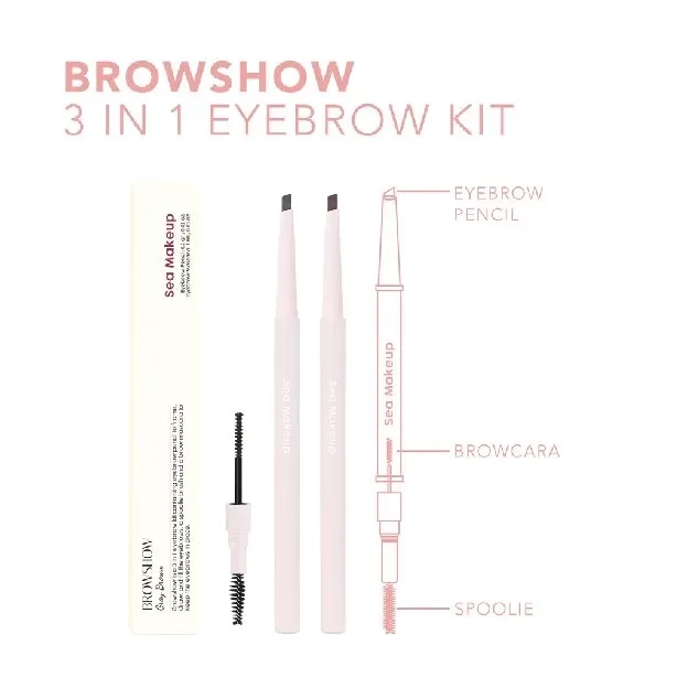 Sea Makeup Browshow Eyebrow Trio Kit Pensil Alis 3in1 Waterproof Tahan Air with Spoolie and Browcara