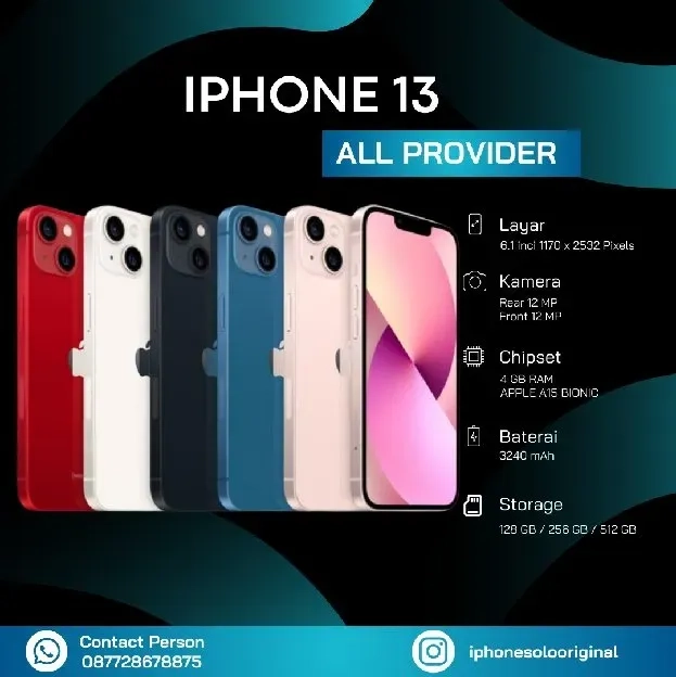 IPHONE 13 128GB Murah Alloperator Fullsett Nominus 