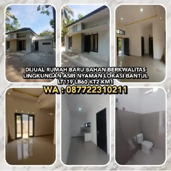 DIJUAL RUMAH BARU BAHAN BERKWALITAS, LINGKUNGAN ASRI NYAMAN LOKASI BANTUL.LT119 LB60 KT2 KM1