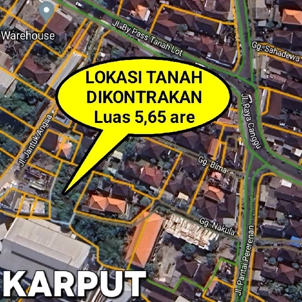 Dikontrakan 5,65 are, Jl. Pantai Pererenan Gg. Nakula Mengwi Badung