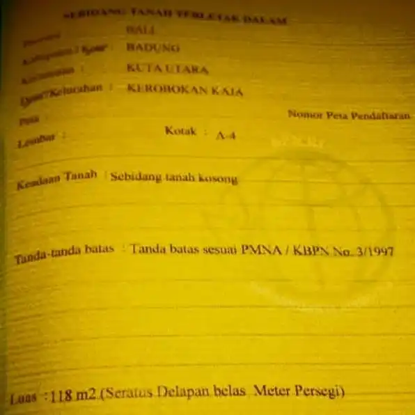 Dijual 1,18 are, Jl. Campuhan Asri Perum Dalung Permai Kerobokan Kaja Kuta Utara