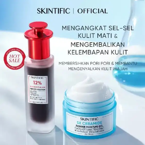 SKINTIFIC - 12% AHA BHA PHA LHA Peeling Solution 30ml - 5X Ceramide Barrier Moisturizer Gel 30g | Cr