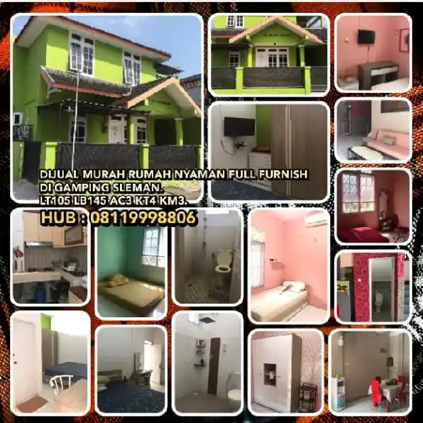 DIJUAL MURAH RUMAH NYAMAN FULL FURNISH DI GAMPING SLEMAN.LT105 LB145 AC3 KT4 KM3. WA: 08119998806>> 