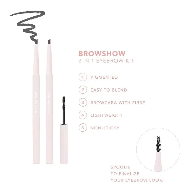 Sea Makeup Browshow Eyebrow Trio Kit Pensil Alis 3in1 Waterproof Tahan Air with Spoolie and Browcara