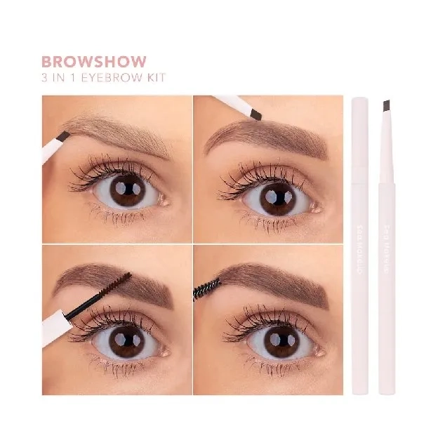 Sea Makeup Browshow Eyebrow Trio Kit Pensil Alis 3in1 Waterproof Tahan Air with Spoolie and Browcara