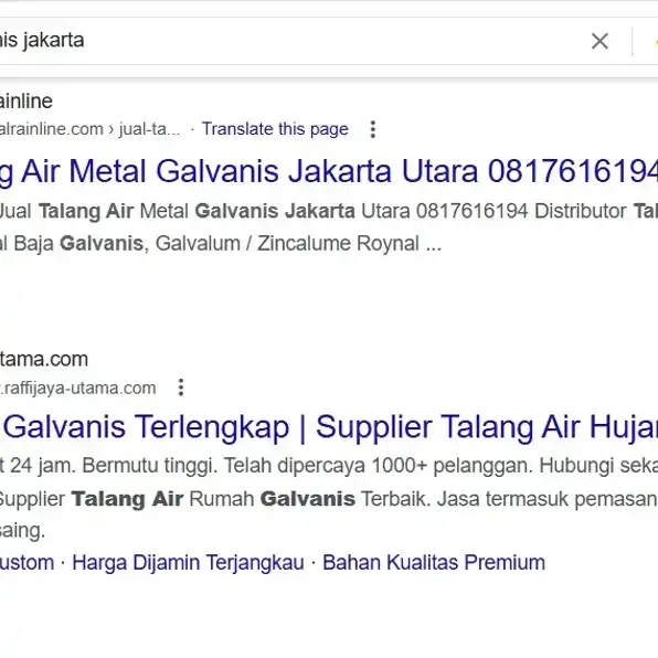 Talang air galvanis metal baja 081284422644 Yogyakarta