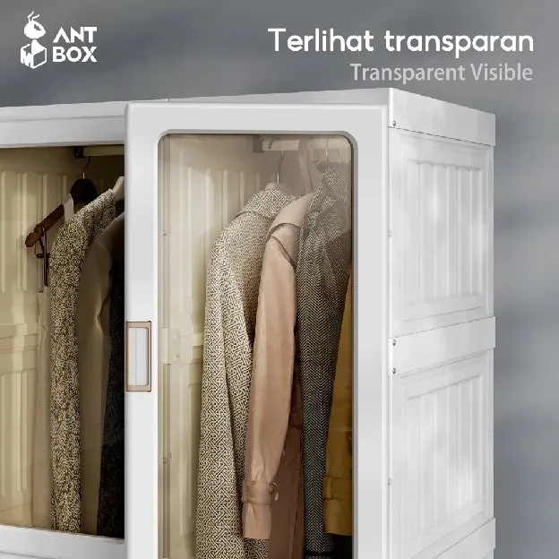 Lemari Pakaian 6 Box - 14 Box 360L- 890L Lemari Baju Wardrobe Pintu Transparan Kabinet Lipat Serbagu