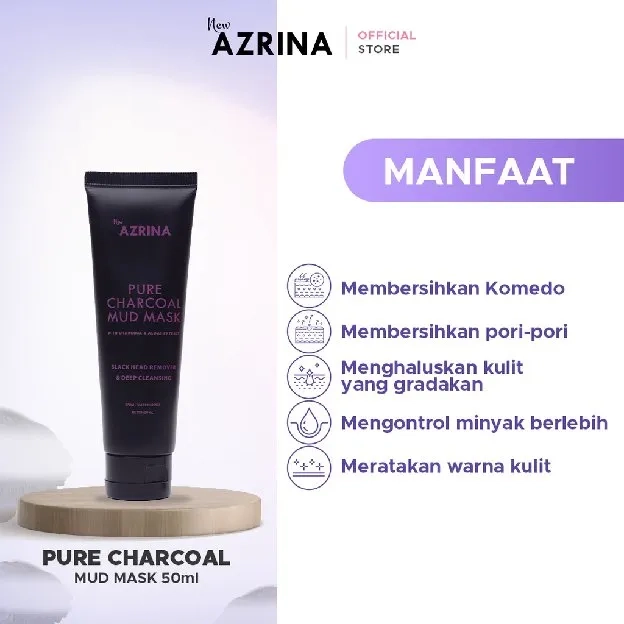 Azrina Pure Charcoal Mud Mask - Masker Wajah Brightening Wanita Pria Untuk Mengangkat Komedo Dan Men