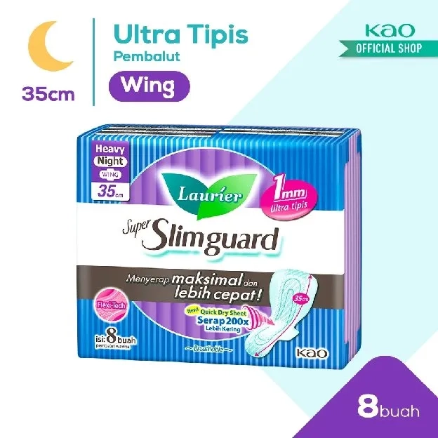 Laurier Super Slimguard Pembalut Wanita Night Slim Breathable 35cm Wing Menyerap Maksimal dan Lebih 