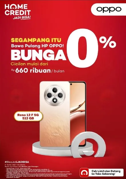 Segampang itu Nyicil Oppo Reno 12F di Home Credit, Dapatkan Promo Bunga 0% & Free cicilan 2x