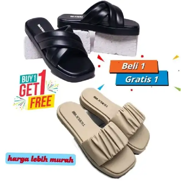 buy 1 get free 1 ( beli 1 gratis 1 ) sandal wanita slop silang maxskill desain simpel harga termurah