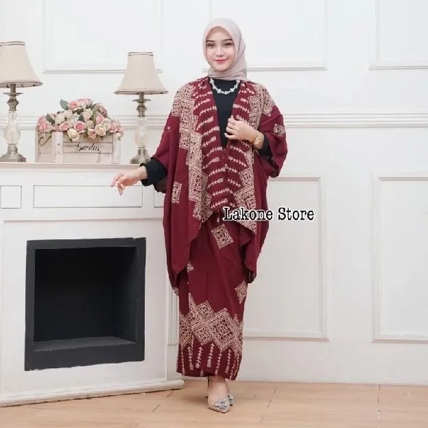 Outfit Kondangan Simpel Setelan Rok Lilit Outer Wanita Terbaru Oneset Kondangan Kekinian