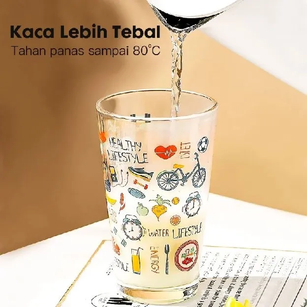 Gelas Air Kaca 400ml Cangkir kopi dengan tumbler retro kantor sedotan 400ml Tumblr Kaca Bening Gelas