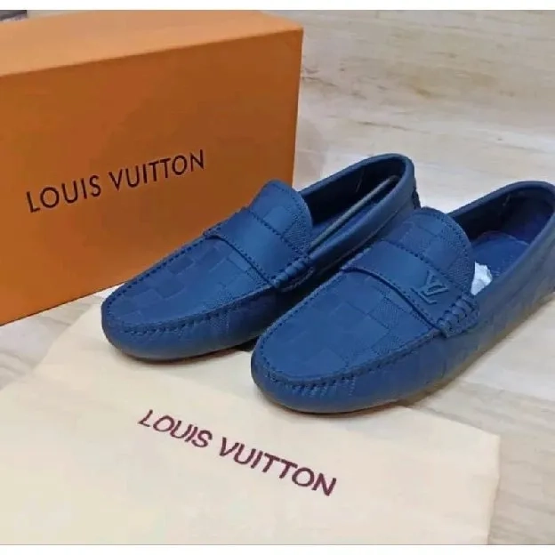 Sepatu loafers pria LOUIS VUITTON LV BLUE NAVY LV55209 DAMIER EMBOSS