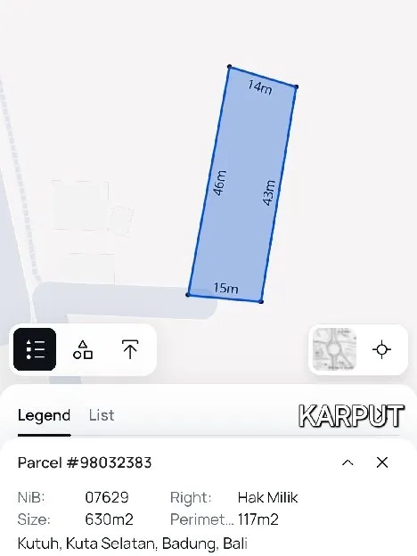 Dijual 6,3 are, Jl. Asih Devi Jl. Mundeh Utara SMP 5 Kutuh Kuta Selatan