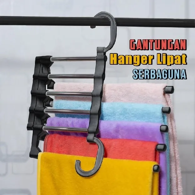 Gantungan Celana Jilbab Multifungsi Magic Hanger 5 in 1 StainlessSteel