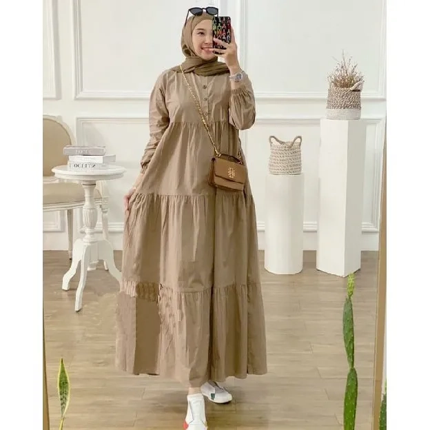 Gamis Terbaru Kekinian Midi Dress Rayon Polos Fashion Muslim Dewasa