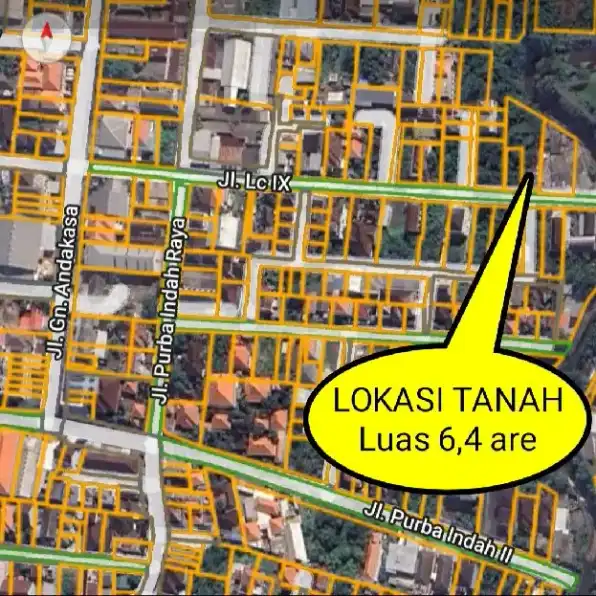 Dijual 6,4 are, Jl. Gn. Andakasa Belakang Satelindo Penamparan Gatsu Barat Denpasar