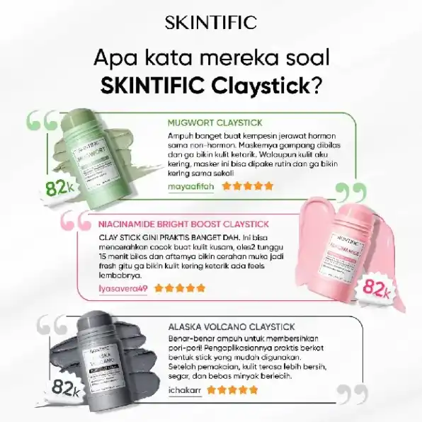 SKINTIFIC - Clay Mask Stick Collection Kit Masker Wajah -Mugwort Acne Clay Stick 40g & Alaska Volcan