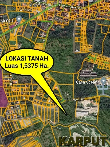 Dijual 1,5375 Ha. FULL VIEW UNBLOCKING, Jl. Ocean Blue Dharmawangsa Kampial Benoa Kuta Selatan