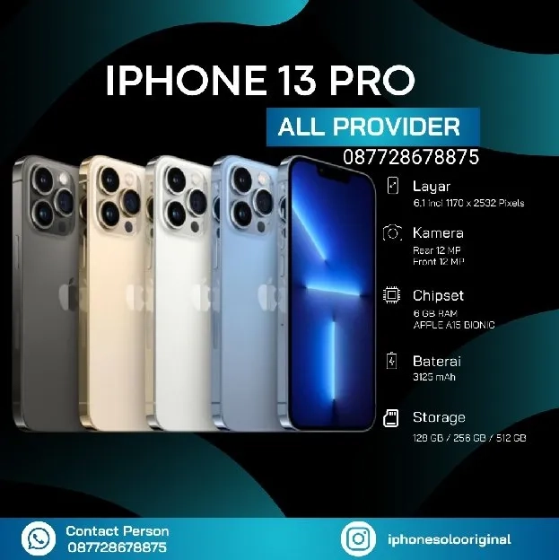 IPHONE 13 PRO 128GB Murah Fullsett Nominus Alloperator Garansi 