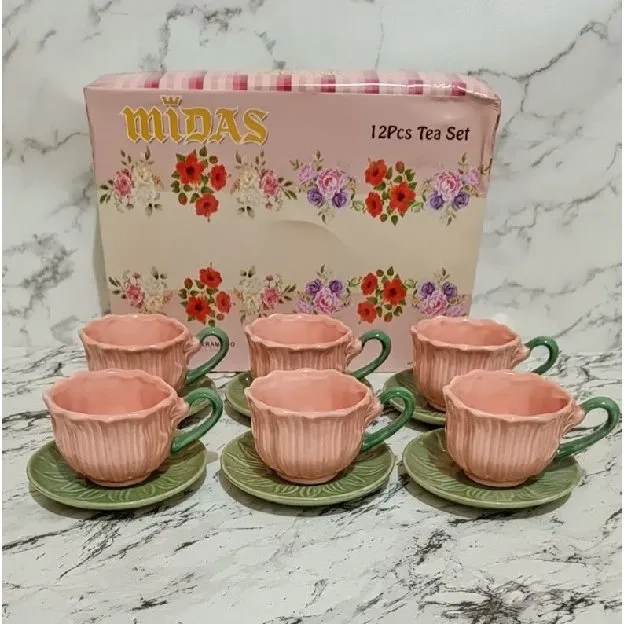 Cangkir Tatak Set Bunga Tulip Midas isi 6 pcs per Set/ Cangkir Set Flower Midas Pink/Cangkir Kopi