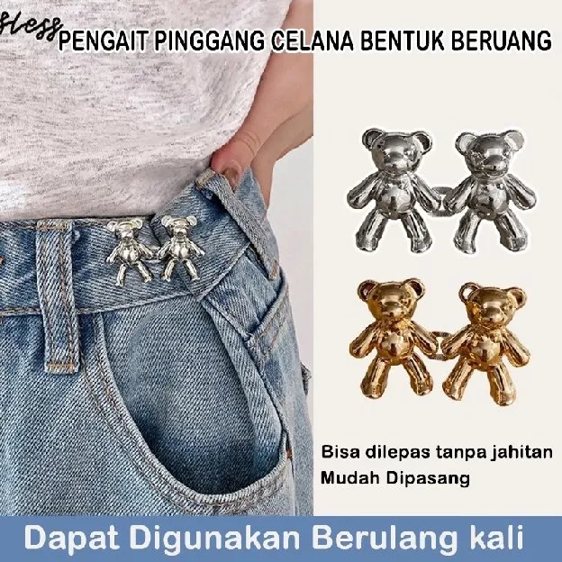 Kancing Jeans Kait Pengecil Beruang Lepas Pasang Pengait Celana Gesper Aksesoris Fashion Import