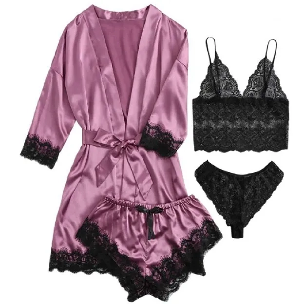 Lingerie Sexy Kimono Silk Set Piyama Satin Baju Tidur Wanita Premium