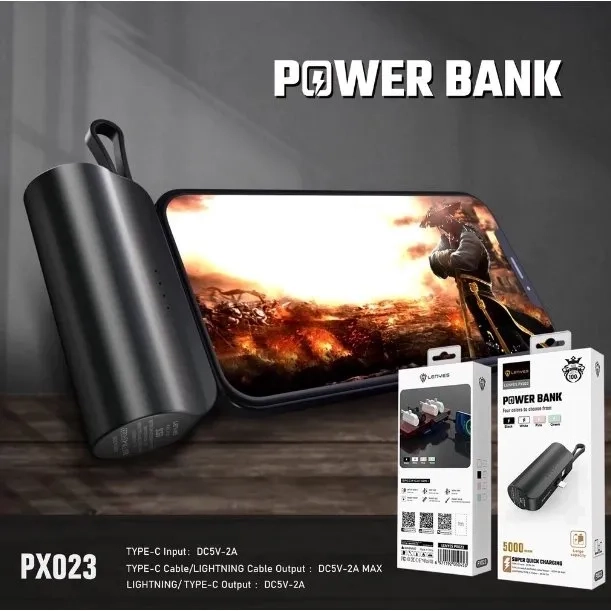 Powerbank mini 3in1 5000 mah 2 Output Lightning dan typec plus stand bisa sambil nonton atau gaming