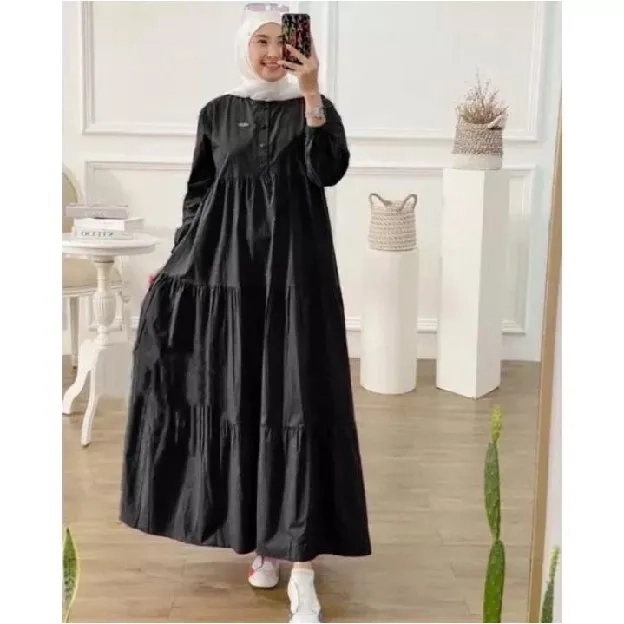 Gamis Terbaru Kekinian Midi Dress Rayon Polos Fashion Muslim Dewasa