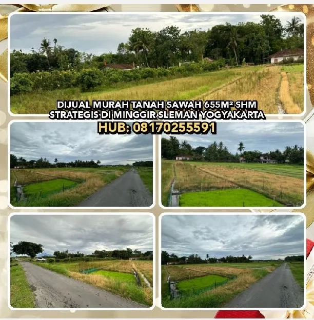 DIJUAL MURAH TANAH SAWAH 655M² SHM STRATEGIS DI MINGGIR SLEMAN. HP : 08170255591* 