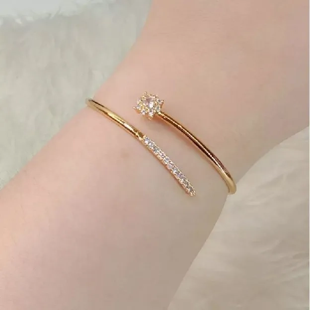 Gelang Bangle Titanium Wanita Anti Karat - Berlian Nya Berkualitas Mewah Berkilau