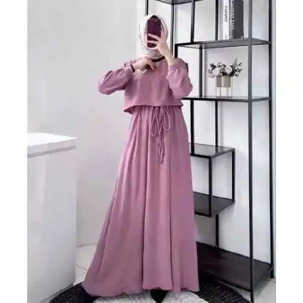 Gamis Polos Zafina Dress Tali Serut / Gamis Wanita Muslim / Gamis Terbaru / Gamis Wanita Kekinian