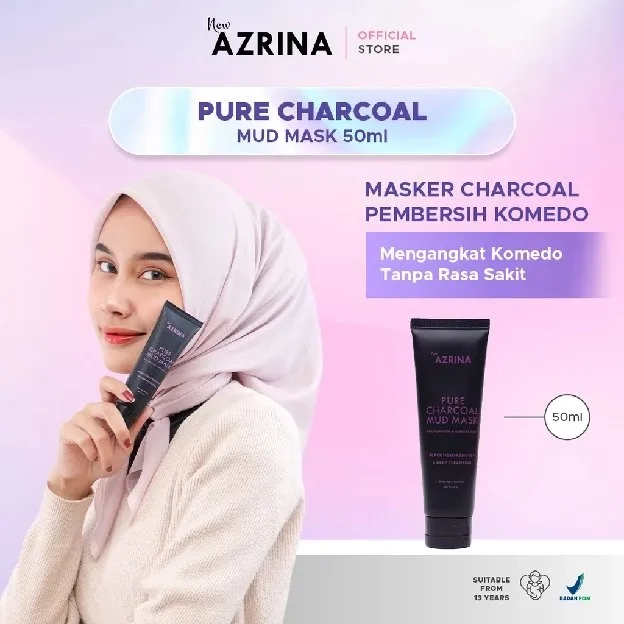 Azrina Pure Charcoal Mud Mask - Masker Wajah Brightening Untuk Mengangkat Komedo