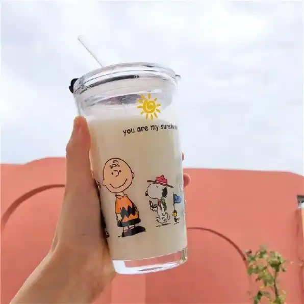 Gelas Tumblr Kaca Bening Gelas Mug Gelas Kaca dengan Tutup Anti Bocor 400ml Botol Minum Kaca Gratis 