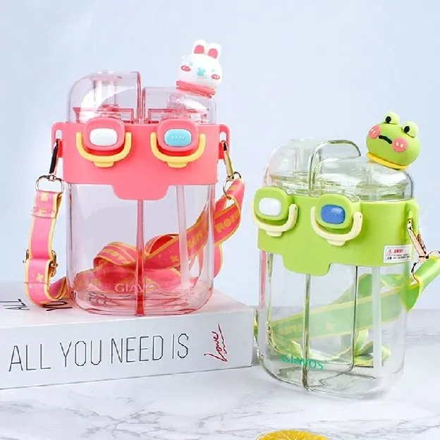 Botol Minum 2in1 Jumbo Bahan Tebal Botol Minum Anak 2 Sekat dengan Dual Fungsi Minum Karakter Lucu