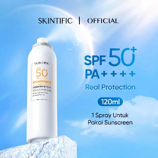 SKINTIFIC All Day Light Sunscreen Mist SPF50 PA++++ Sunscreen Spray Anti UV Wajah/Body Spray 120ml S