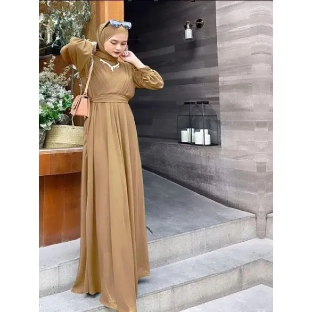 Baju Gamis Wanita Muslim Tamara Dress BO Bahan Kain Ceruty Babydoll Mix Polos Gamis