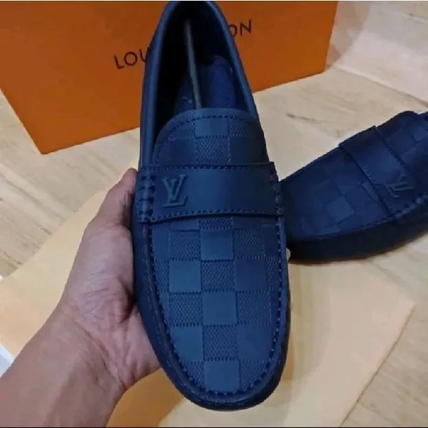 Sepatu loafers pria LOUIS VUITTON LV BLUE NAVY LV55209 DAMIER EMBOSS