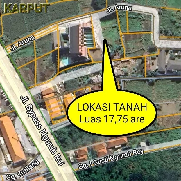 Dijual 17,75 are, Jl. Aruna Bypass Ngurah Rai Padang Galak Sanur Kaja Denpasar