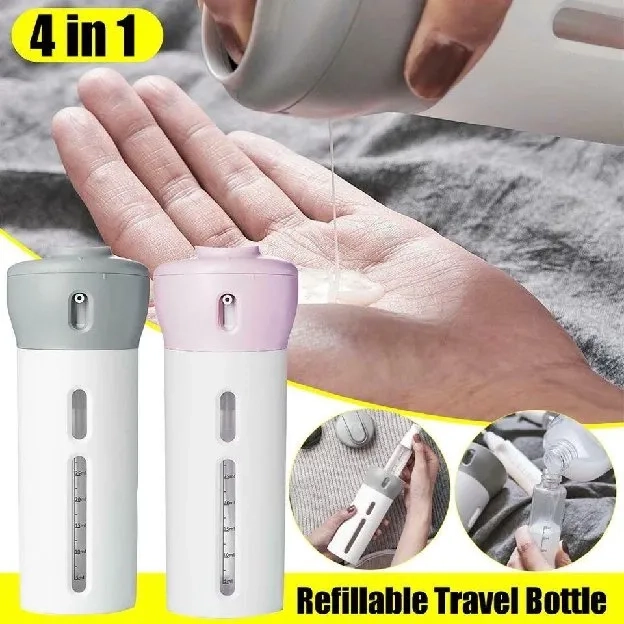 Botol Travel 4 In 1 - Travel Kit Bottle Dispenser Set Organizer  BOTOL SHAMPO SABUN LOTION DISPENSER