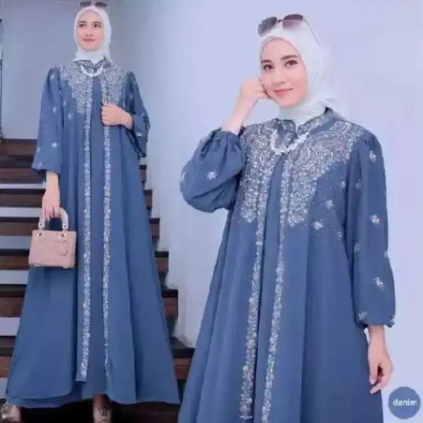 Dress Bahan Cringkle Airflow Mix Bordir Elegant Dress Kondangan Mewah Termurah