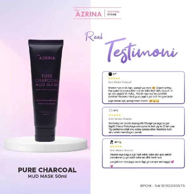 Azrina Pure Charcoal Mud Mask - Masker Wajah Brightening Untuk Mengangkat Komedo