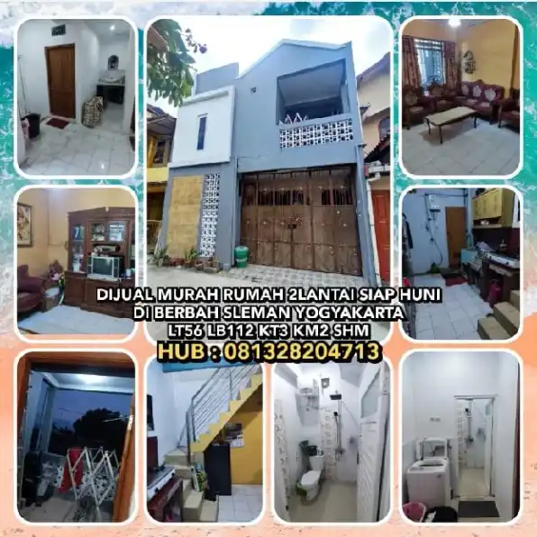 DIJUAL MURAH RUMAH 2LANTAI SIAP HUNI DI BERBAH SLEMAN YOGYAKARTA. LT56 LB112 KT3 KM2 SHM