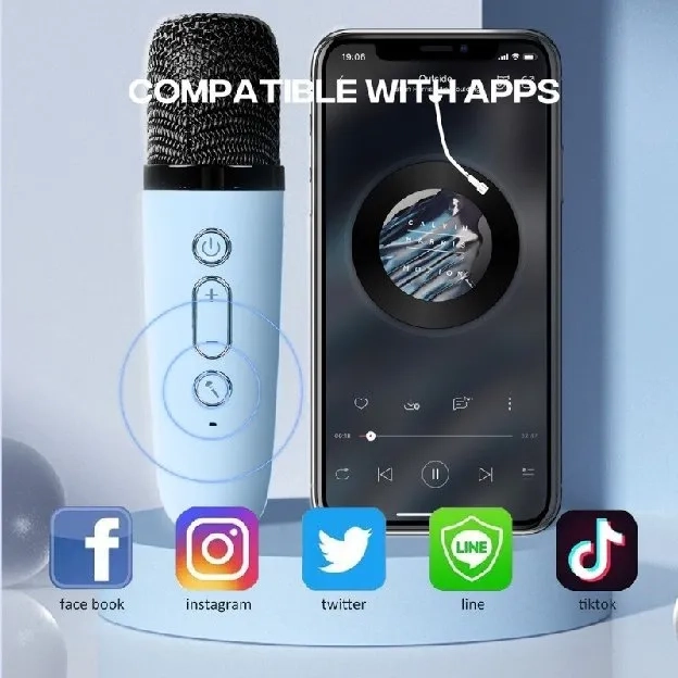 Mini Speaker Bluetooth 2Mic 1 Set Karaoke Speaker KTV Cute Wireless Lucu Portabel Luar Ruangan Speak